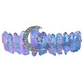 Boho crystal crown with iridescent purple stones and crescent moon star pendants - Pale Blue
