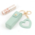 Mini light green leather lipstick holder keychain with golden snap and heart-shaped mirror - No Logo Tiffany Blue