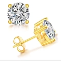 Classic round brilliant cut moissanite stud earrings with four-claw 18K gold plating - Gold 4-Prong Studs