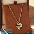 18K gold heart MOM necklace with blue and pink enamel detail and product dimensions - Double Layer Colorful Enamel Hollow Heart (KN292742-Z)