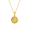 Golden round necklace with hammered texture and letter J white enamel pendant - Letter J (S-P173-J)
