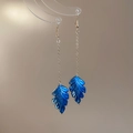 Boucles d'oreilles pendantes feuilles bleues et perles avec chaînes argentées élégantes - 3# Crochet d'oreille-Bleu-Feuille