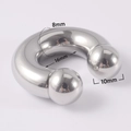 Detailed macro of 8mm stainless steel horseshoe ring showing 16mm diameter and 10mm ball ends - Internal Thread 8x16x10mm