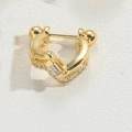 Gold V-shaped minimalist nose ring featuring sparkling pave-set cubic zirconia stones - Bent Style