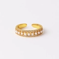 Adjustable golden ring with elegant pearls and micro-pave cubic zirconia accents - Single Row Pearl Zircon Style (款式三)