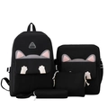 Black 4-piece set including backpack and shoulder bag with cute cat ear design and paw prints - One Size (Backpack/Tote Bag/Crossbody Bag/Pencil Case) / Black
