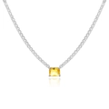 Silver-plated tennis chain necklace featuring a vibrant yellow square zircon centerpiece - 18K Gold / Yellow Square Silver