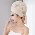 Absorbent coral fleece hair towel wrap in beige with pineapple lattice texture - 60*100cm / Khaki
