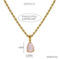 Gold plated stainless steel rope chain necklace with a pink pear cut drop pendant - Gold - Pink Zircon (ZN1101G-07)