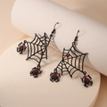 Boucles d'oreilles toile d'araignée gothique avec pendentifs araignée en cristal rouge - Toile d'araignée noire avec deux araignées (H166)