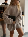 Jersey de punto oversize con cuello redondo en color topo, punto casual para mujer - S / Gris