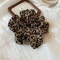 Close-up detail of leopard print scrunchie showing fabric texture and brown patterns - Light Coffee Leopard (20# Scrunchie-Light Coffee-Large)
