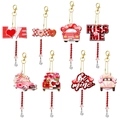 8-piece Valentines Day DIY diamond painting keychain set with pink heart and car charms - Style 6