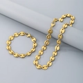 Golden coffee bean chain link necklace and bracelet set in polished stainless steel - Bracelet 18CM / 11mm Gold