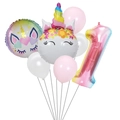 Detailed set of unicorn and rainbow balloons for a baby's first birthday celebration party - Birthday Unicorn Set Number 1