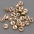 DIY gold alloy round beads set with 26 engraved black letters and metallic luster - Alphabet Set (DY147) / Set of 26 / Style 11 Black
