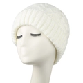White cable knit beanie for women with diamond texture and thick thermal material - Adult / White
