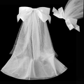 Elegant white tulle bridal bow hair clip with delicate pearls and satin finish detail - Large Flare Pearl Style / White