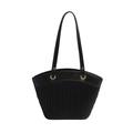 Elegant black accordion pleated tote bag with golden hardware and slim handles - Black