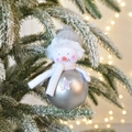 Pallina di Natale argento opaco con pupazzo di neve in peluche e dettaglio stella lucida - Pupazzo di Neve a Sfera Grigia / 7*6*12cm