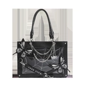 Gothic black Lolita ita bag featuring silver chains and 3D butterfly charms - Black Silver Butterfly