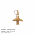 Mini 14K gold-plated stainless steel airplane pendant with cubic zirconia 12x12mm - Airplane Shape Polished Charm / XP17644 Gold (Polished Style)