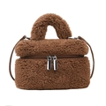 Sac caméra en peluche marron avec poignée supérieure et bandoulière amovible - Marron