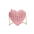 Bolso de noche rosa en forma de corazón con lentejuelas, pedrería y cadena dorada - Rosa