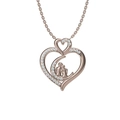 Rose gold stainless steel necklace with double heart moon and couple pendant and zircons - Rose Gold Heart Necklace N0456R