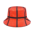 Adult orange basketball pattern bucket hat with realistic texture and black grid lines - M (56-58cm) / Basketball Pattern