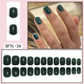 Short round dark green press-on nails set with high-gloss finish, 24 pieces display - Forest Green (DFYL-34)