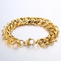 Bracciale a catena cubana in acciaio al titanio dorato da uomo con chiusura a moschettone lucida - Bracciale con Chiusura a Moschettone (KB127143-Z) / Oro