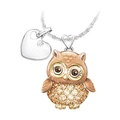 Silver owl and heart pendant necklace with Owl Always Love You engraving and crystals - Owl