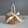 Handmade 15x8cm woven flower girl basket with cream ribbon handle and bow decoration - Small (15cm Diameter) / White Ribbon