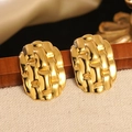 Textured gold oval earrings with a sophisticated woven design in a polished finish - Gold Woven Texture Oval Earrings