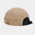 Detail of khaki docker cap featuring side mountain embroidery and adjustable rear buckle - Adjustable / Khaki