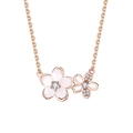 Elegant rose gold cherry blossom necklace with white petals and sparkling zircons - Rose Gold - Cherry Blossom