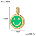 Golden smiley face pendant with green enamel finish and 0.9x0.6cm dimensions - Green Round Smiley (BP00048B1)