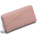 Pink pebbled leather long wallet for women with RFID protection and star zipper - Light Pink