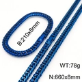 Blue stainless steel Cuban chain necklace and bracelet set with geometric cut edges - Bracelet (8mm) / Blue
