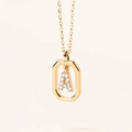 Gold plated octagon pendant necklace featuring a micro-paved cubic zirconia letter A - Letter A