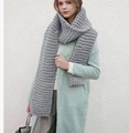 Thick grey knit scarf for women, handmade chunky wool style for winter warmth - Gray