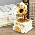 Vintage gramophone music box in cream white and gold finish with a drawer, 13x11x23cm - White Classical European Gramophone