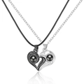 Lot de colliers magnétiques pour couple avec pendentifs cœur noir et argent en cadeau - Cœur Noir et Argent Mat