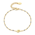 Bohemian gold chain bracelet featuring gray beads and a green cactus pendant with clasp - Gray