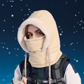 Beige winter thermal hooded scarf mask with faux rabbit fur lining and Sport logo - Khaki (Adult)
