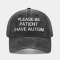 Vintage washed black cotton baseball cap with white embroidered autism awareness text - Adjustable / Black
