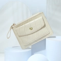 Cream white faux crocodile leather card holder with gold zipper and button detail - Off White