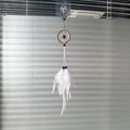 Handmade dream catcher car pendant with blue evil eye bead and white feathers - 9528E Flax With Keychain