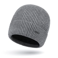 Dark gray ribbed knit beanie for men with a wide cuff and rectangular patch detail - One Size / Light Gray